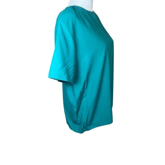 Vintage Laura Winston Teal Boxy Short Sleeve Blouse Top Size Large Satin 90s - Picture 5 of 9
